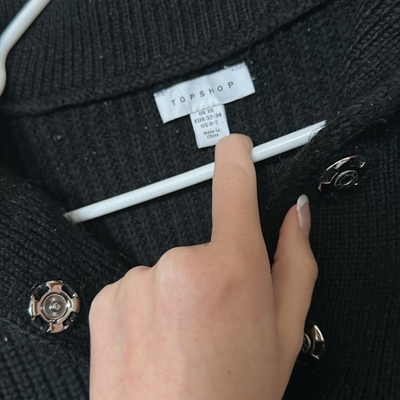 Topshop Collared Black Sweater with Silver Button - Picture 2 of 3